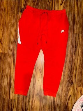 Nike Kids Red Jogger Pants with White Swoosh